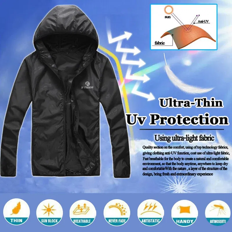 Color: Black, Size: L - X-TIGER 4 Colors MTB Cycling Jersey MultiFunction Jacket Waterproof Windproof TPU Raincoat Bicycle Sun protection clothing