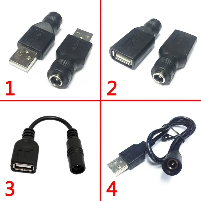 Color: Orange - Usb Male to Female 5.5*2.1mm DC Power Adapter 12v DC Plug 3.5*1.35mm Female Converter For Charger Extension