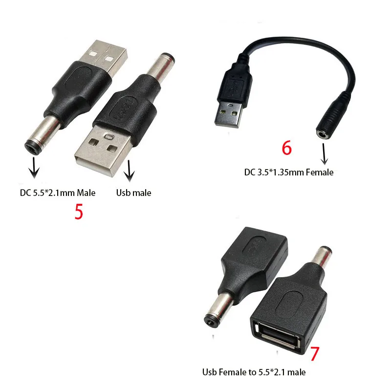 Color: Orange - Usb Male to Female 5.5*2.1mm DC Power Adapter 12v DC Plug 3.5*1.35mm Female Converter For Charger Extension