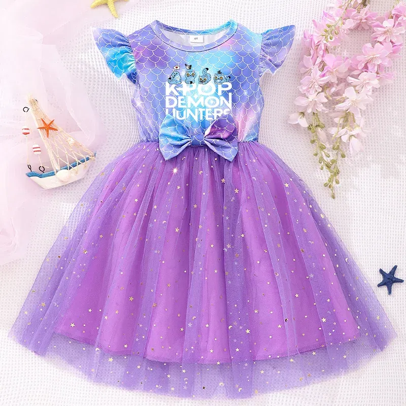 Color: Brown, Size: One Size, Ships From: CHINA, Height: 170 - KPop Demon Hunter Christmas Princess Dress Girl Fashion Casual Autumn Butterfly Dress Wedding Birthday Party Dress Gift Clothes