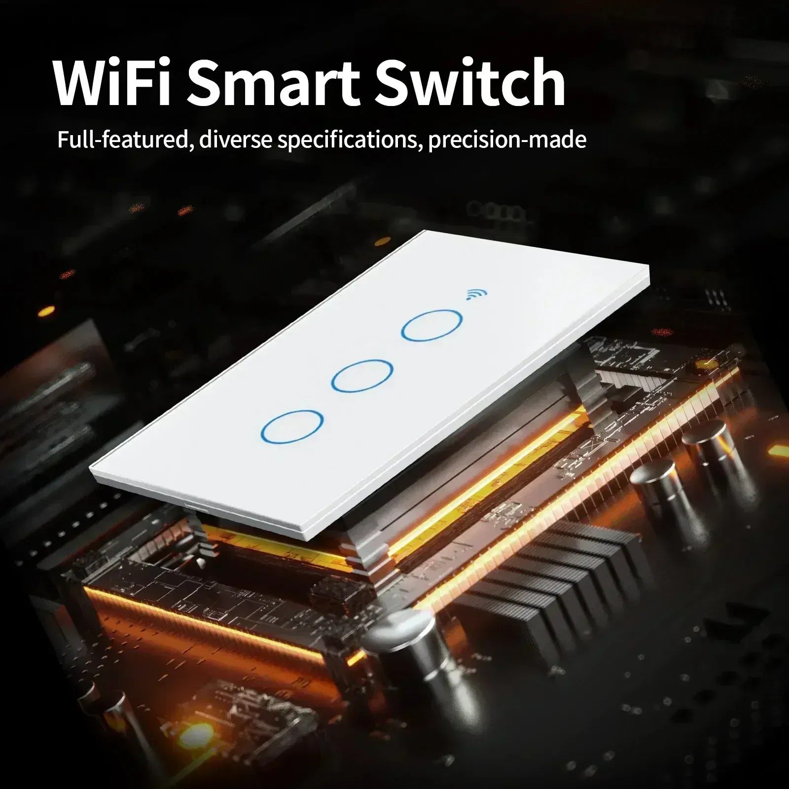 Color: Blue - Tuya US WiFi+Bluetooth Smart Switches No Neutral Wire Required 1/2/3/4 Gang Light WiFi Touch Switch Work with Alexa Google Home