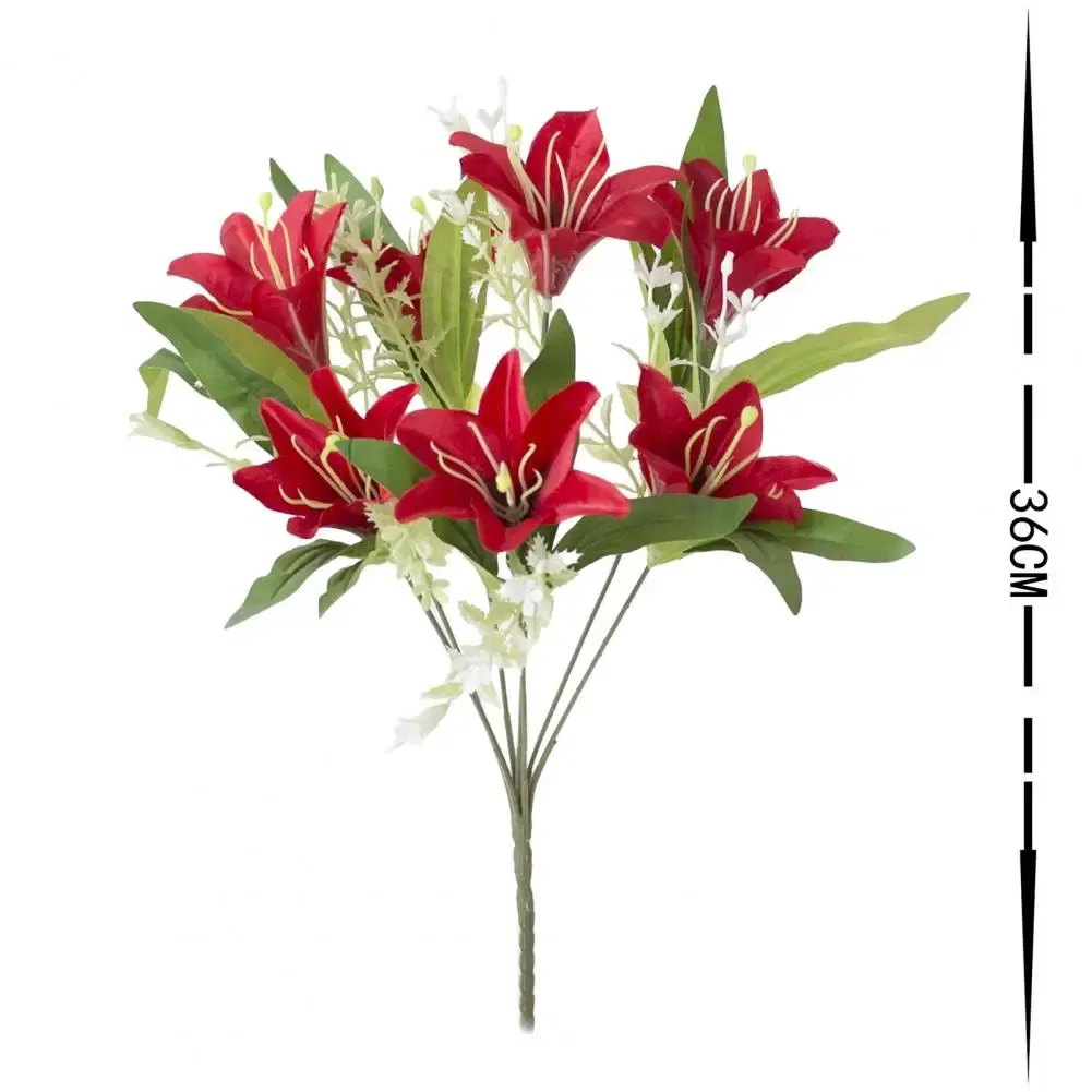 Color: Blue - 1Pc Artificial Lilies Flower No Withering Non-fading Single Branch Multi-fork Artistic Modern Style Fake Flower for Wedding