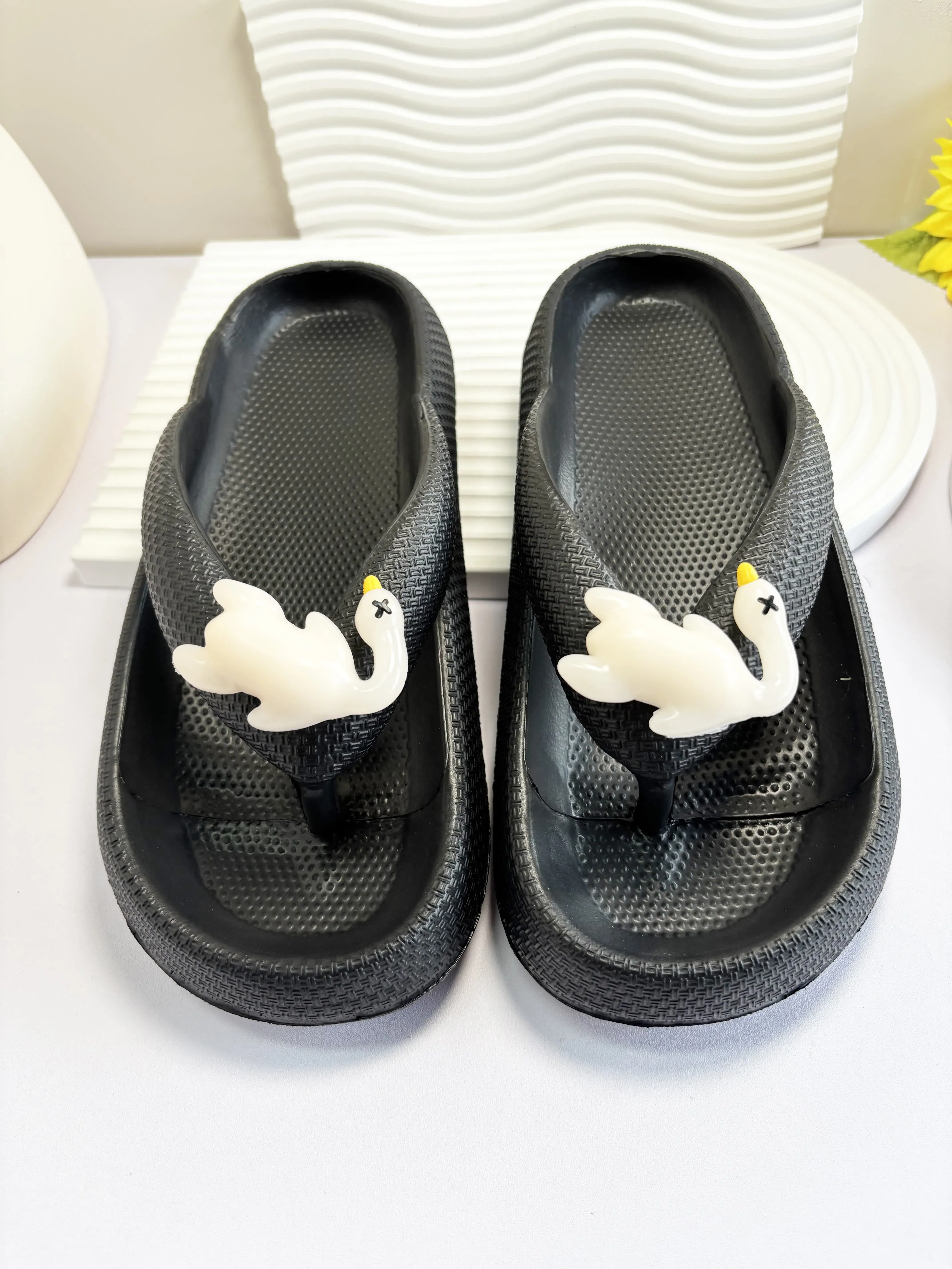 Color: DEEP BLUE, Shoe Size: 42-43 - Summer Multi Color Women's Flip Flops Fashionable Metallic Teddy Bear Bow Slide Sandal Beach Vacation Home Versatile Footwear