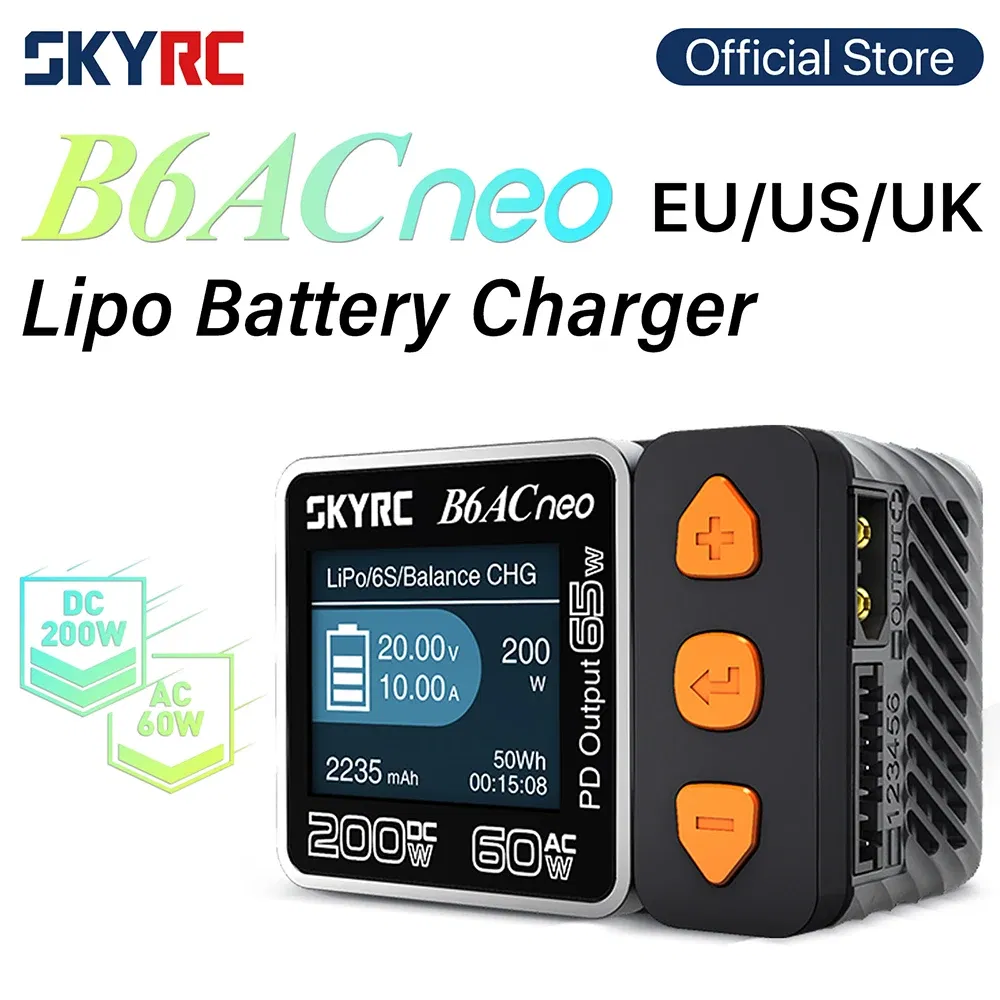 Color: Yellow - SKYRC B6ACneo Charger DC 200W AC 60W 10A Balance Charger Discharger Digital LiPo LiFe LiIon LiHV NiMH NiCd Pb Smart Battery