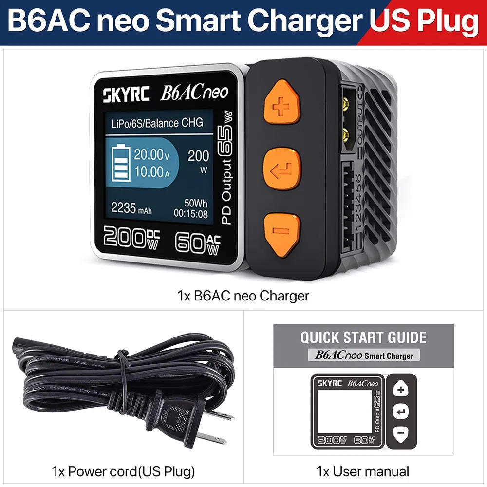 Color: Yellow - SKYRC B6ACneo Charger DC 200W AC 60W 10A Balance Charger Discharger Digital LiPo LiFe LiIon LiHV NiMH NiCd Pb Smart Battery