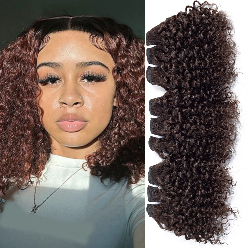 Hair Color: #135, Stretched Length: 8inches, Longest Hair Proportion: 10A - Code Calla Bouncy Curly Hair Bundles Double Draw Indian 6inch Short Cut Remy Human Hair Extensions Natural Black Brown Color