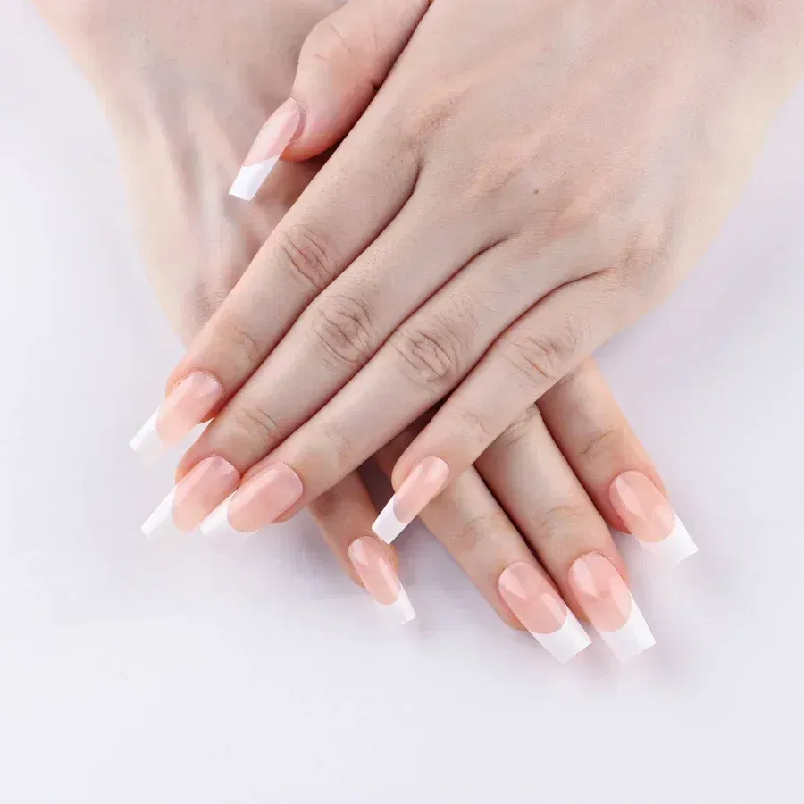 Color: WHITE - 24Pcs/bag French False Nails Frosted Press on Fake Nail Tips Full Cover Artificial Fingernails Ballet Detachable