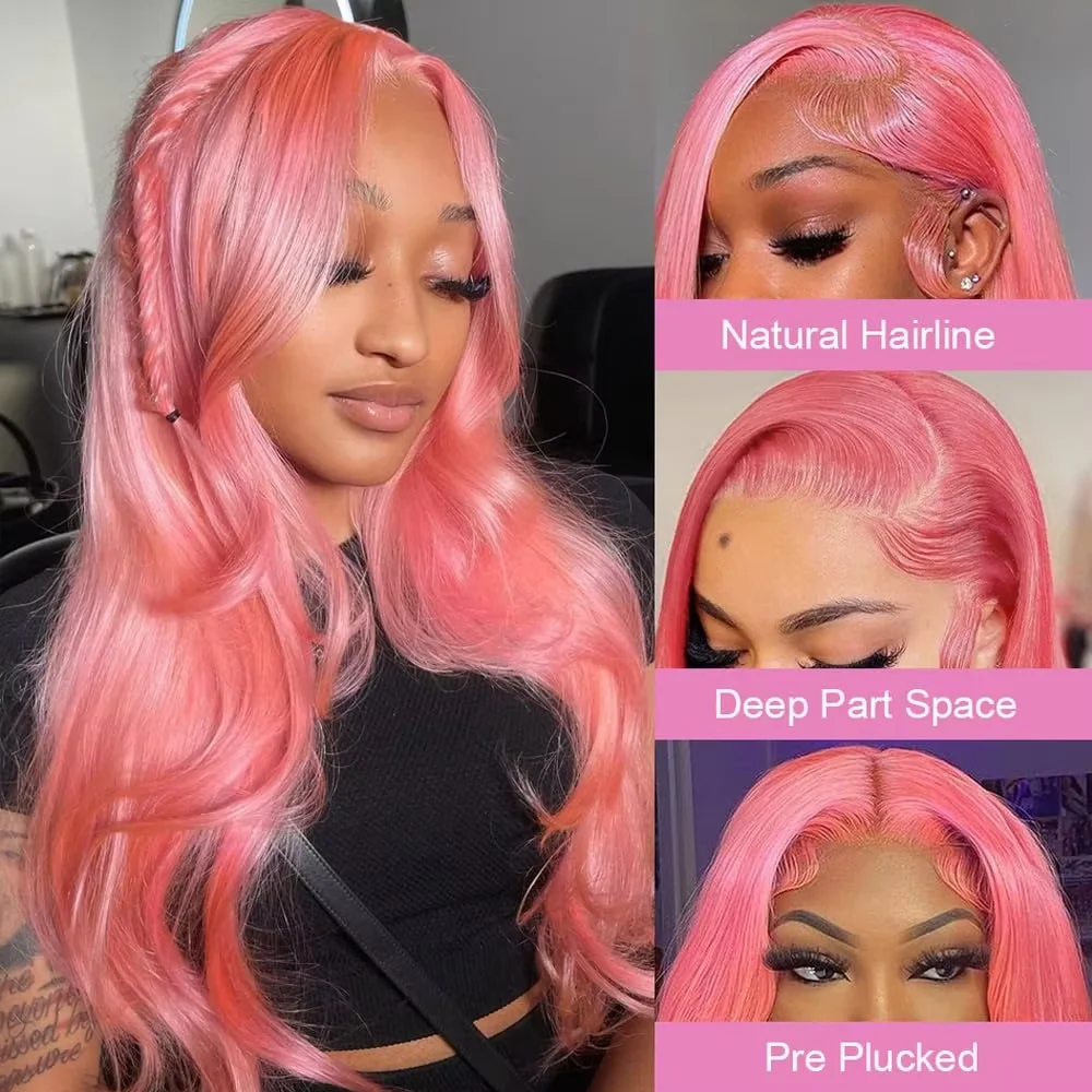13x4 Body Wave Pink Lace Front Wig Human Hair 13x6 Hd Lace Frontal Wigs For Black Women Transparent Preplucked 613 Colored Wig
