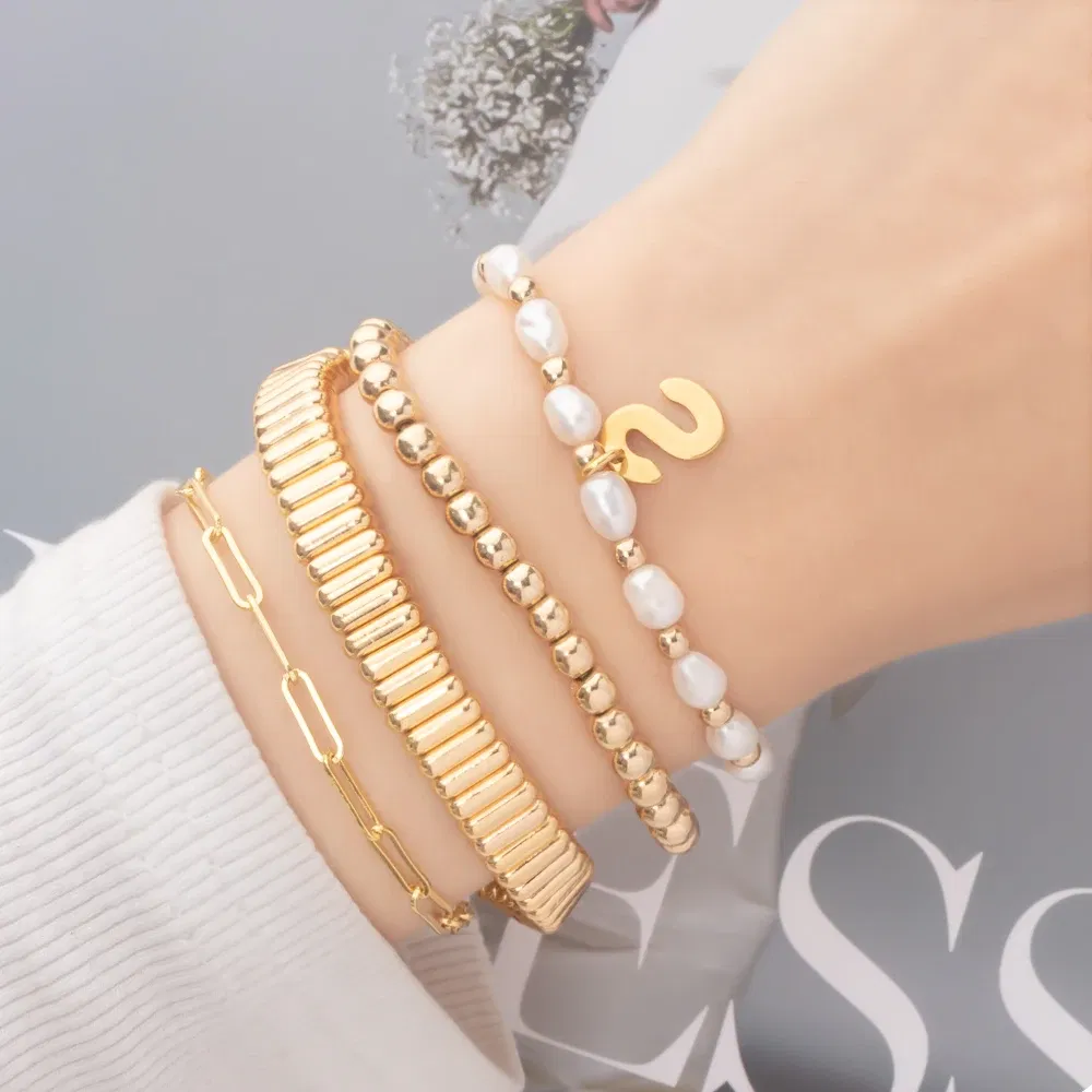 Metal Color: Black Zinc Plated, Ships From: CHINA - Wholesale Gold Silver Color Elastic Bracelets Handmade Letter Charms Bracelets For Women 2X8MM Beads Bracelets Bohemain Jewelry