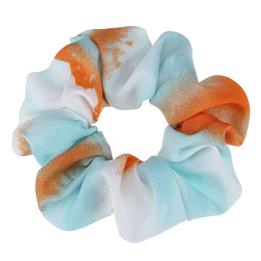 Color: WHITE - Korea Chiffon Scrunchies Tie-dye Hairband Girl Colorful Headband Elastic Hair Bands Women Girls Ponytail Holder Hair Accessories