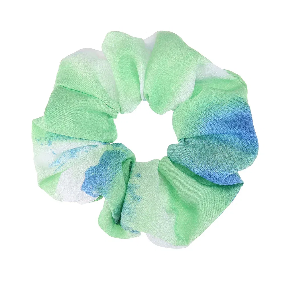 Color: WHITE - Korea Chiffon Scrunchies Tie-dye Hairband Girl Colorful Headband Elastic Hair Bands Women Girls Ponytail Holder Hair Accessories