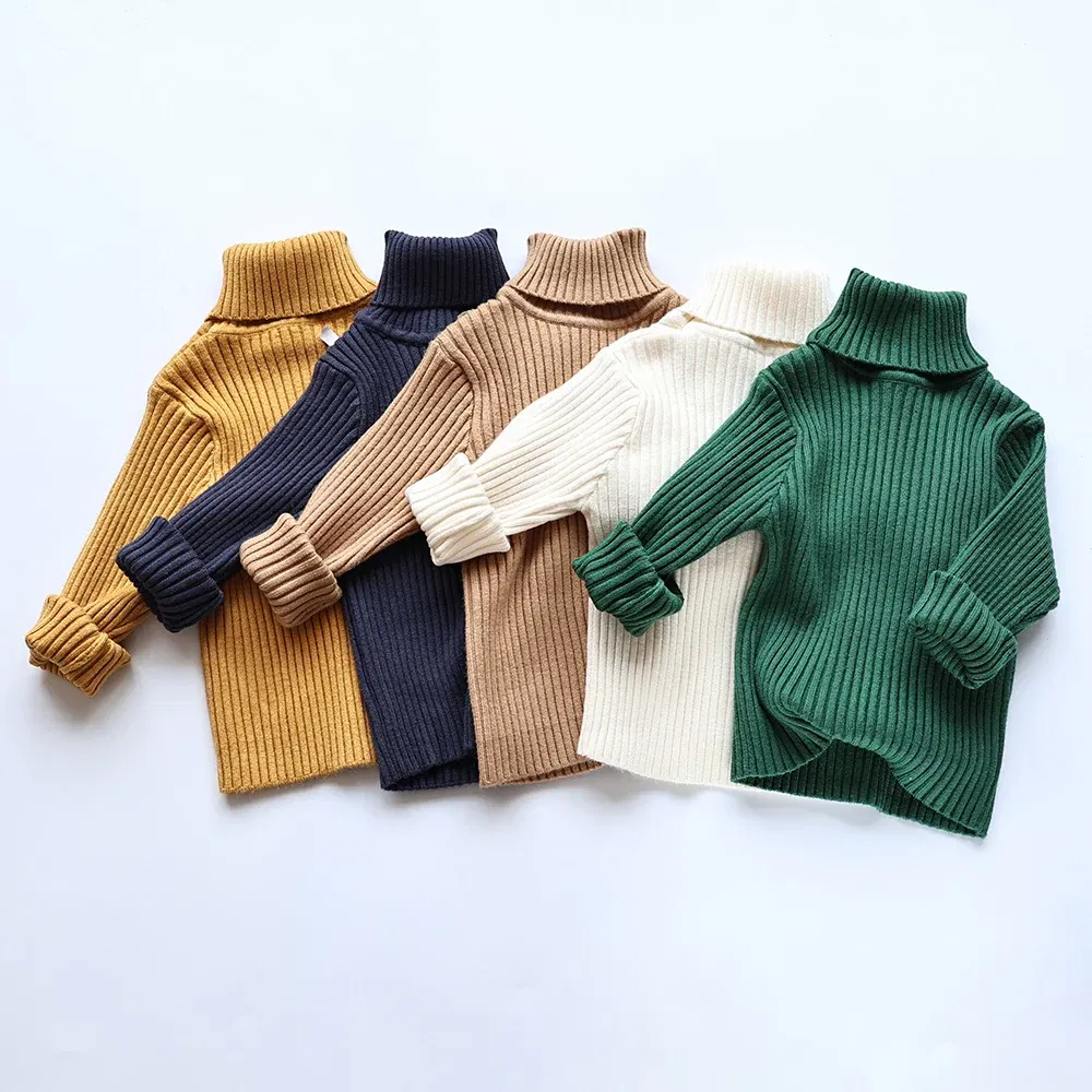 Color: Brown, Kid Size: 2T - MILANCEL Autumn Soft Tight Unisex Kids Knitwear Sweaters Solid Multi Color Girls Sweater Brief Boys Pullover Turtleneck Outwear