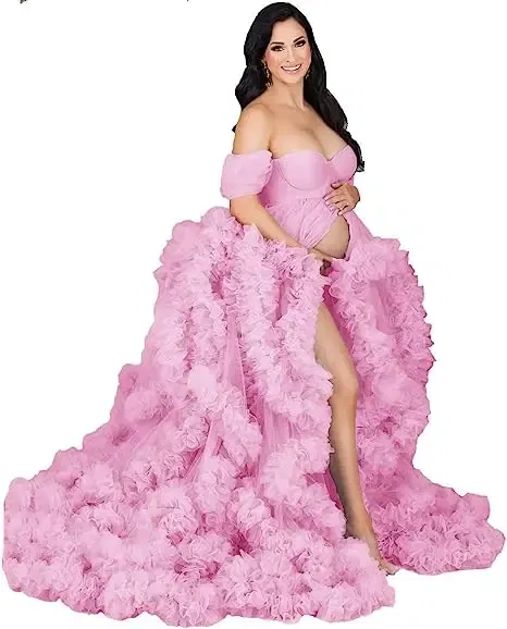 Color: WHITE, Maternity Size: XL, Ships From: CHINA - Tulle Long Maternity Dress Photoshoot п?»?°?‚ь?µ photography dresses baby shower dresses for pregnant woman п?»?°?‚ь?µ д?»я ?±?µ