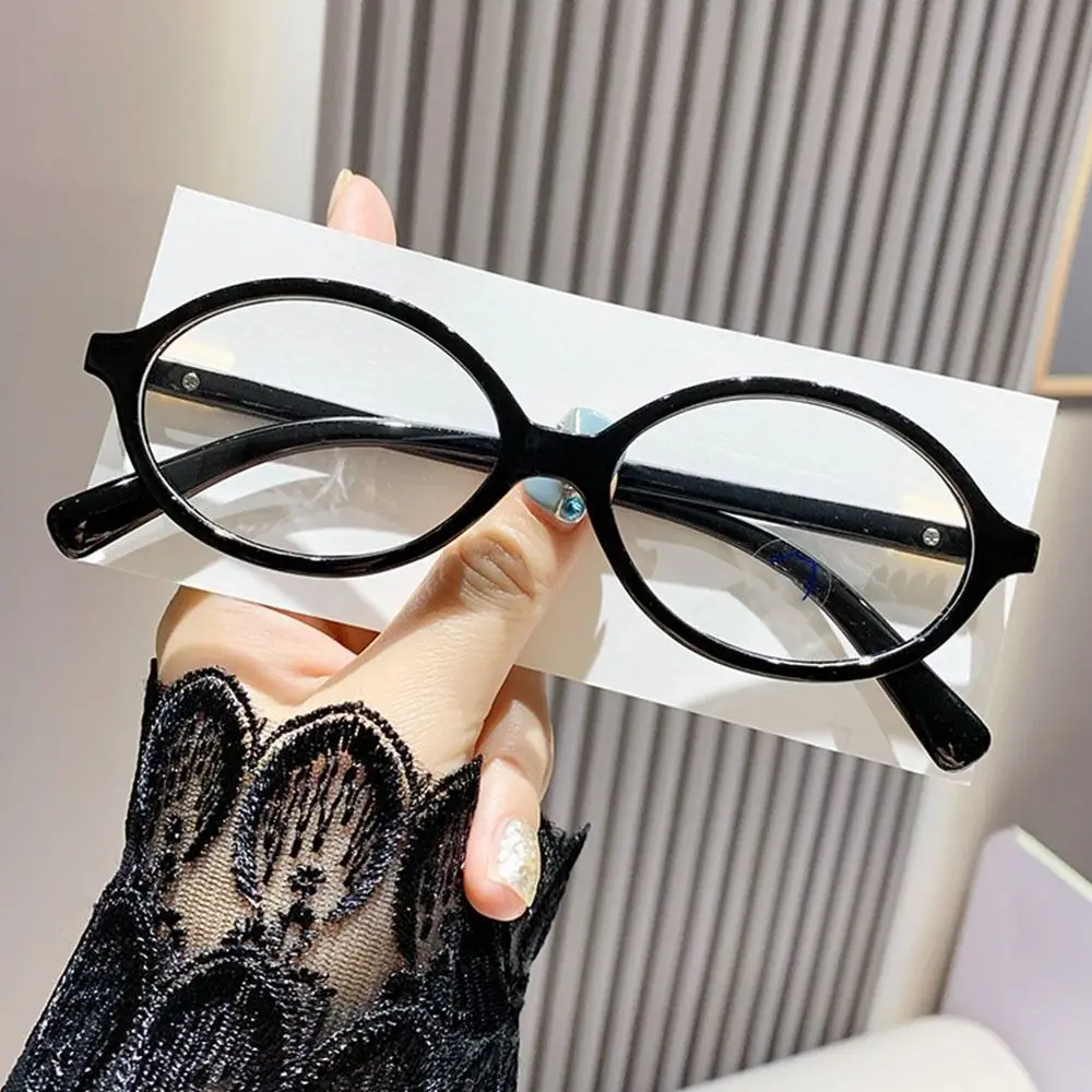 Frame Color: Silver - Y2K Retro Oval Frame Glasses Women Female  Sweet Cool Eyewear Trend Reading Computer Anti Blue Light Eyeglasses