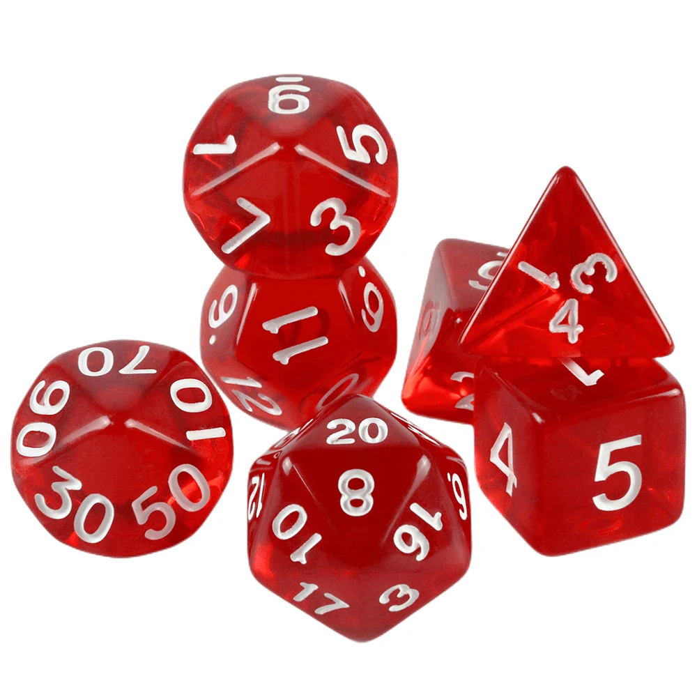Color: Red - High Quality 7 Pcs/set Transparent Crystal Digital Polyhedral Dice Sets D4-D20 , for DNDGame Dados Rpg Board Game