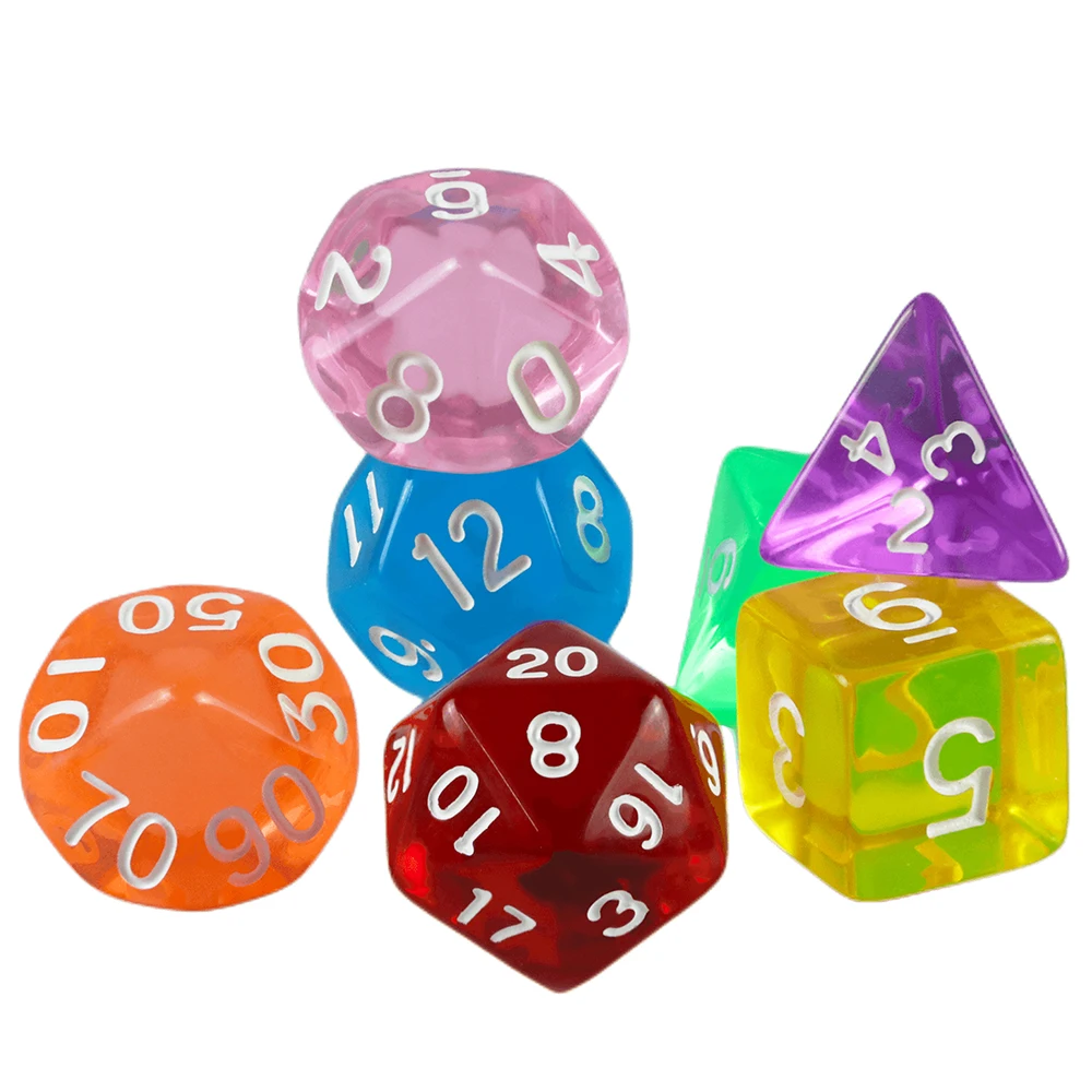 Color: Red - High Quality 7 Pcs/set Transparent Crystal Digital Polyhedral Dice Sets D4-D20 , for DNDGame Dados Rpg Board Game
