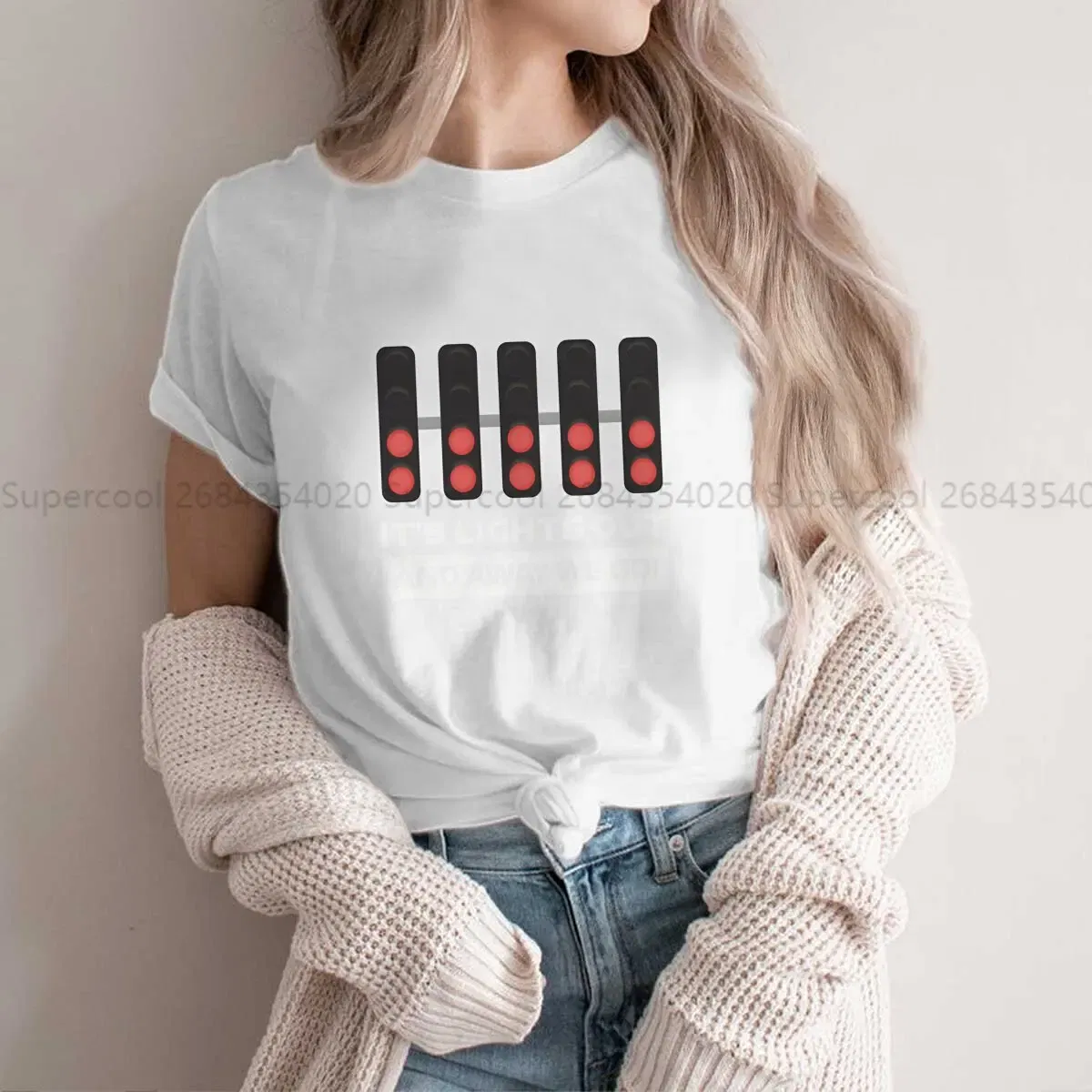 Color: WHITE, Size: L - It's Lights Out And Away We Go! Harajuku Polyester TShirt F1 Formulate 1 Racing Style Leisure T Shirt Women