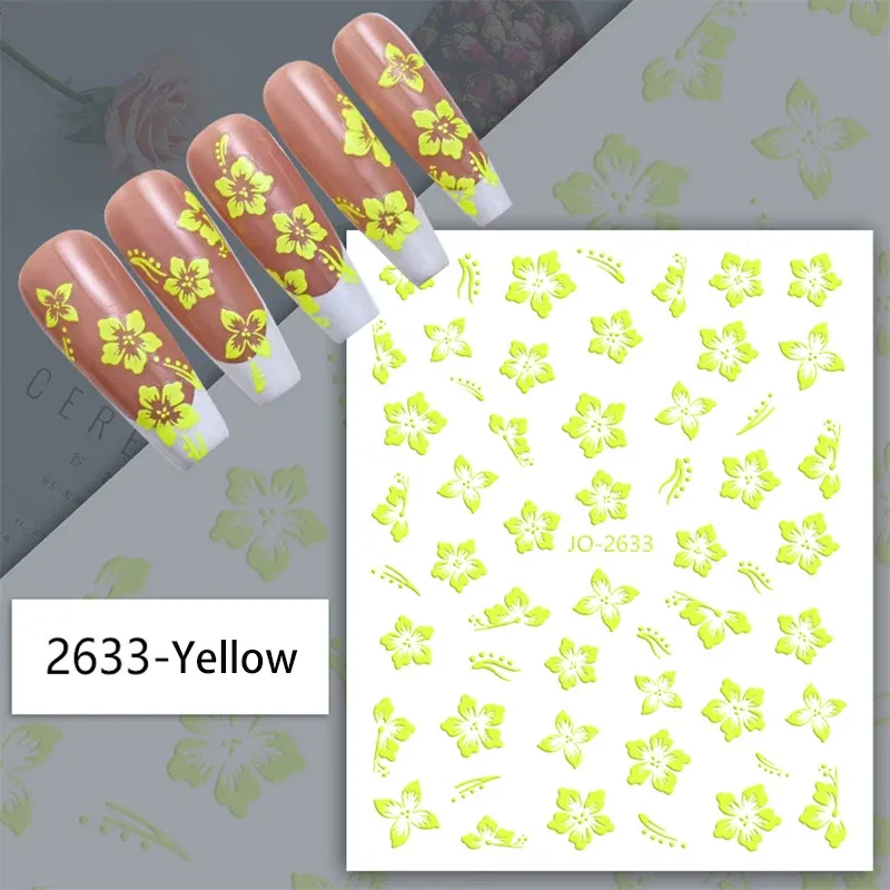 White French 3D Nail Stickers Manicure Gradient Line Flower Nail Art Designs Self-Adhesive Nail Tips Guides for DIY Decoration