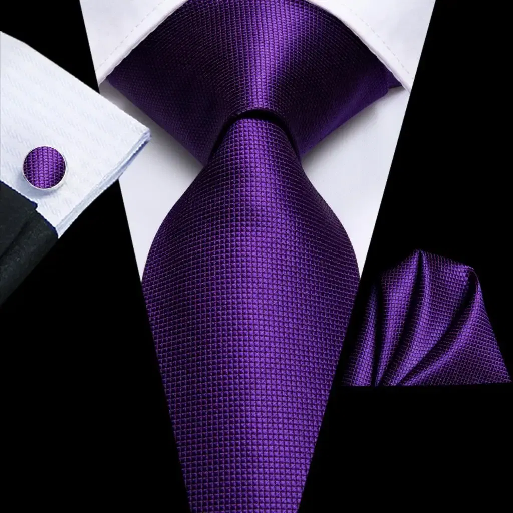 Color: MULTI - Hi-Tie Purple Paisley Silk Elegent Tie for Men Novelty Design Handky cufflink Tie Set Party Business Wedding Dropshipping