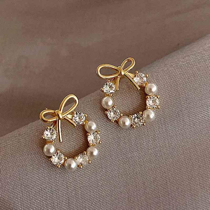 Korean Simple Double Circle Gold Color Metal crystal Stud Earrings For Women Fashion Exquisite Jewelry Best Friend Gifts