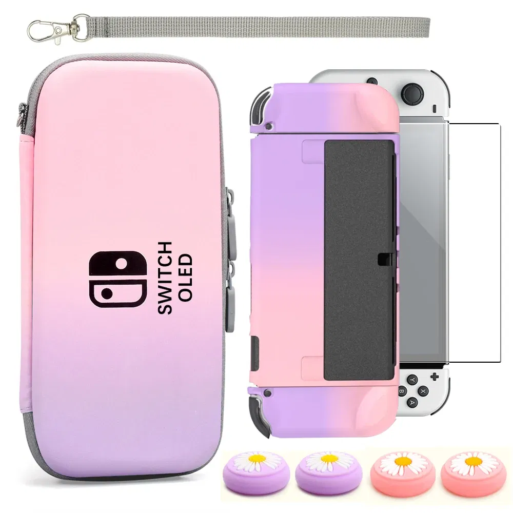 Color: Blue - Case Kit For Nintend Switch OLED Console Carrying Case Protective Pouch Hard Shell Clear Cover For Switch Oled WIth Film Glass