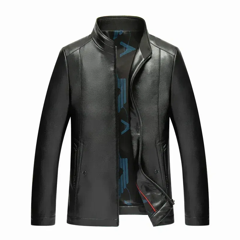 Color: Beige, Size: L - QYLVAWOY Genuine Leather Jacket Men Short Black Leather Coat Male Real Sheepskin Leather Jackets Jaqueta Masculina Men's Clothes