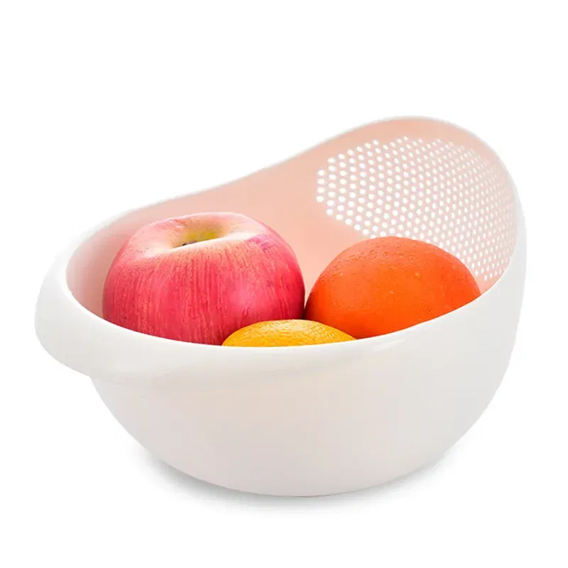 Color: Red - Rice Sieve Plastic Colander Kitchen Drain Basket with Handles Rice Bowl Strainer Strainer Basket Sink Drain Kitchen Tools
