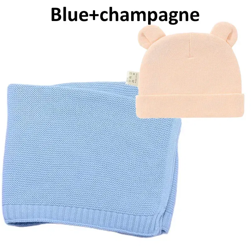 Color: MULTI, Size: Option 2, Ships From: CN - Personalized Baby Name Newborn Cotton Beanie and Knitted Blanket Set Embroidered Name Covering and Cute Hat Gift Set