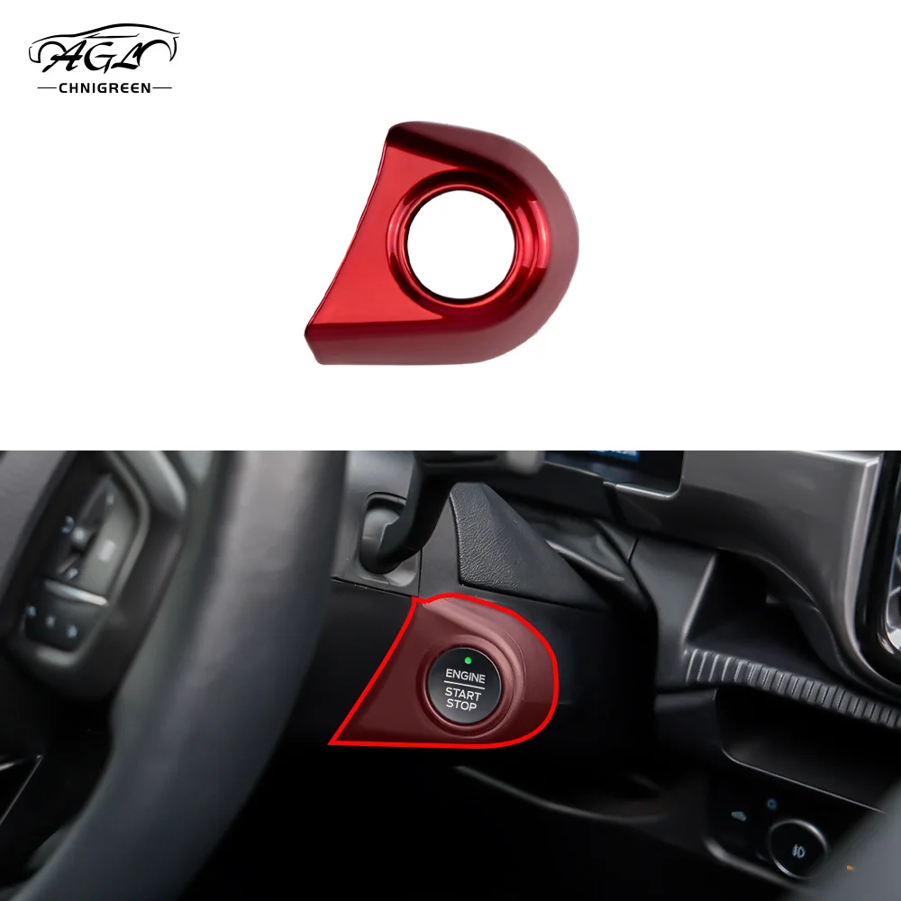 Color Name: Black - 1pc ABS Carbon Fiber Color Red Engine Start Stop Button Frame Trim Cover for Ford Ranger Everest 2023