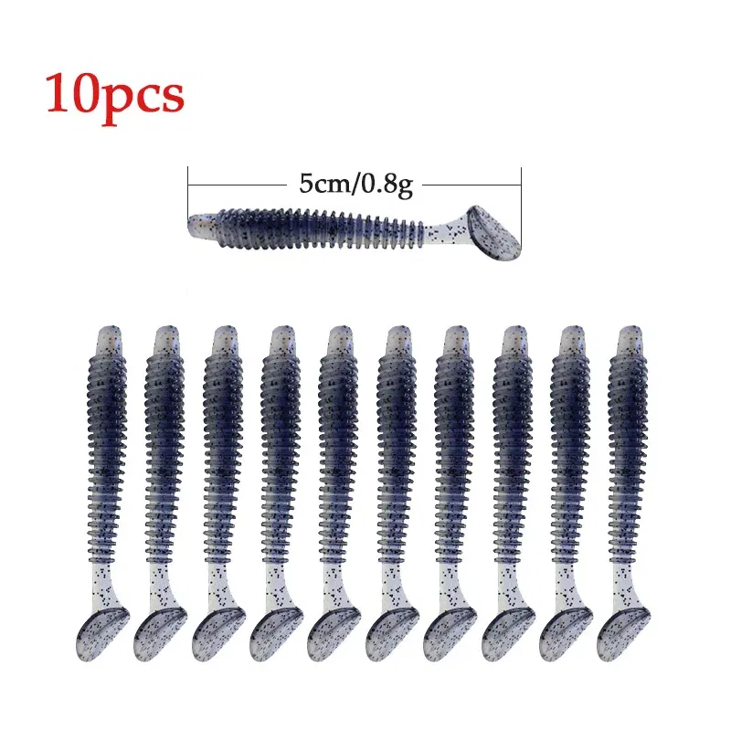 Color: PURPLE, Size: 55mm - 10pcs/lot Fishing Lure 50mm 0.8g Soft Rubber Bait Jig Wobbler Soft Worm Carp Fishing Bait Artificial Silicone Swimbait