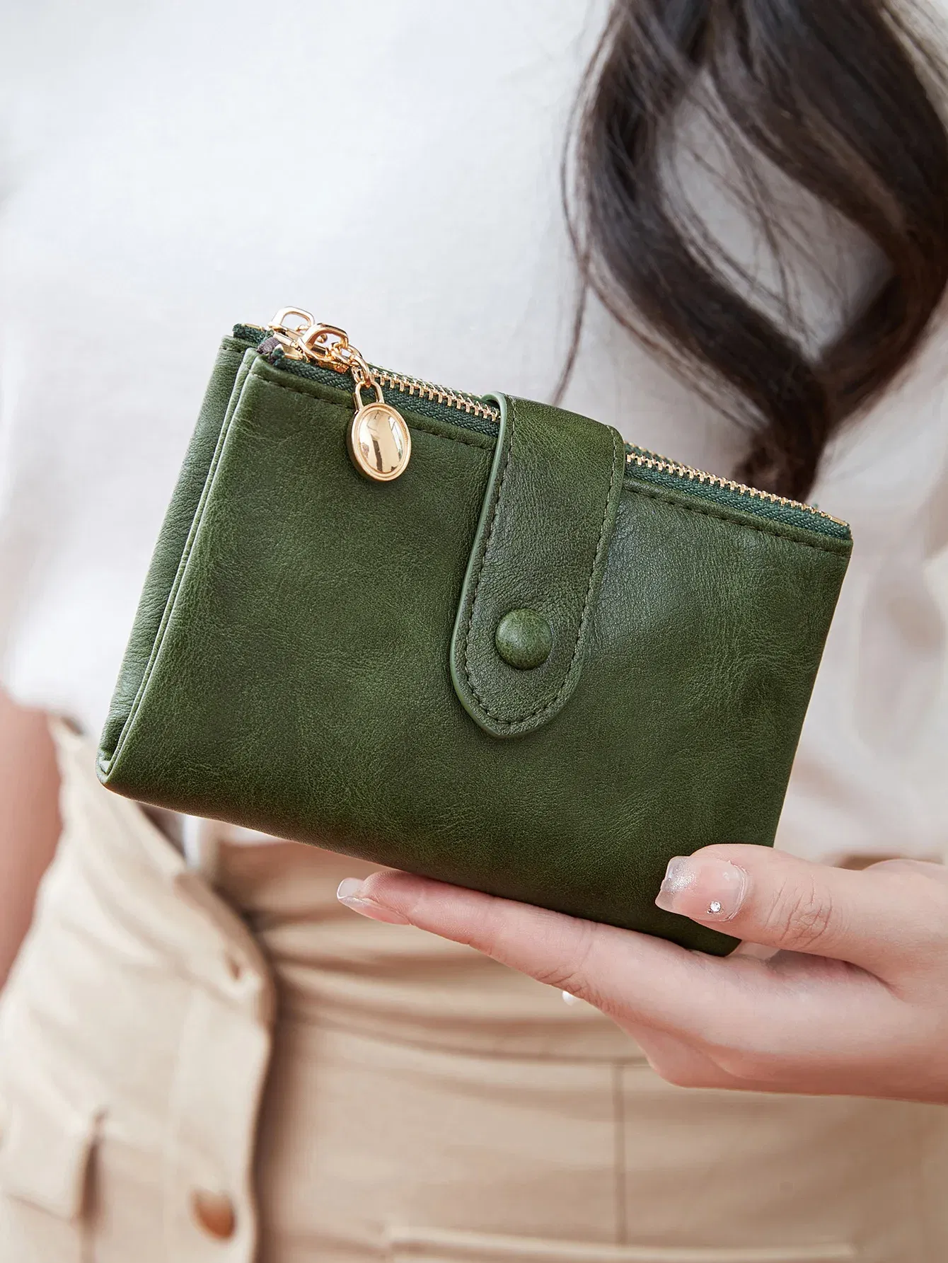 Color: Red - Minimalist Women's Wallet Short Three Layer Large Capacity Double Zipper Card Holder ID Card Credit Bank Card Holder Money Bag
