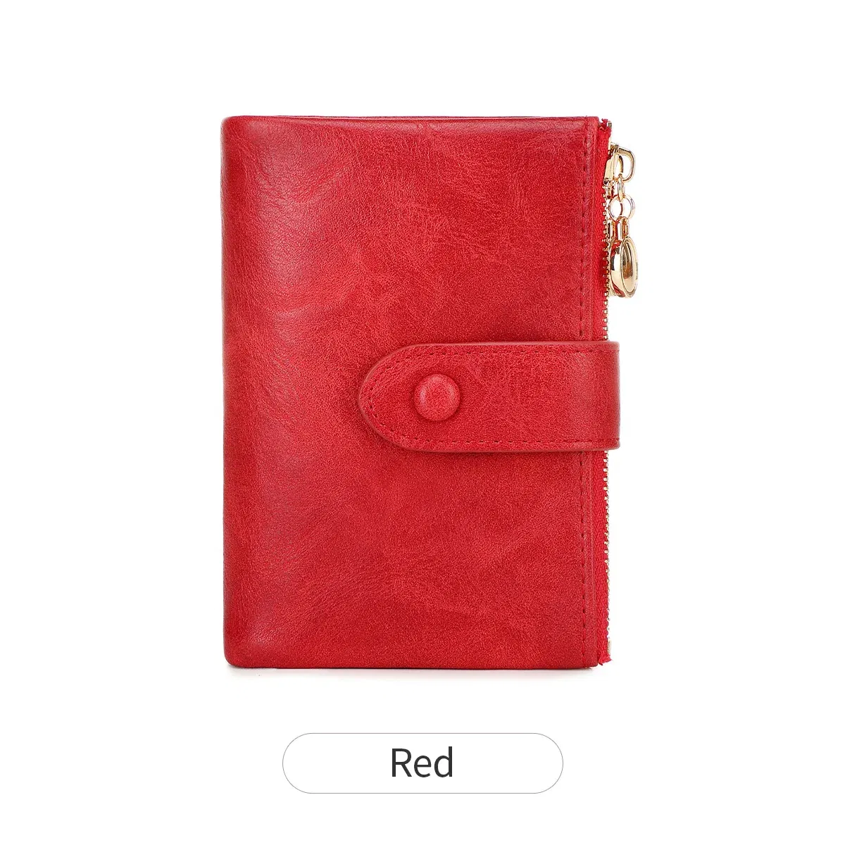 Color: Red - Minimalist Women's Wallet Short Three Layer Large Capacity Double Zipper Card Holder ID Card Credit Bank Card Holder Money Bag