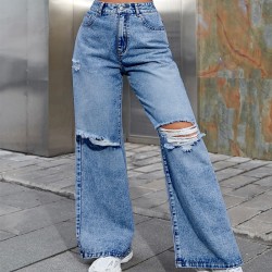 Women's High Waist Casual Denim Trousers