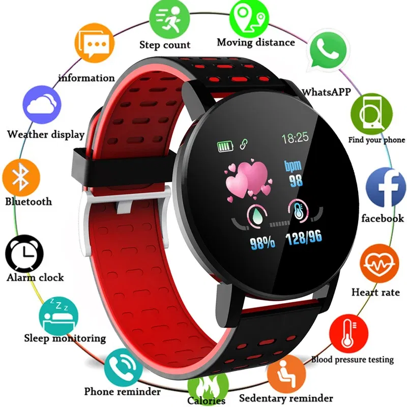 Color: black - 119S Smartwatch Bluetooth Smart Watch Men Blood Pressure Women Smart Band Clock Sports Fitness Tracker Watch For Android IOS