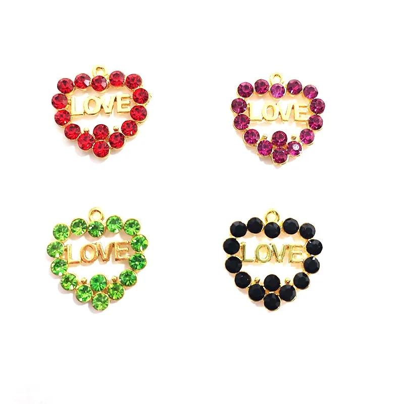 Metal color: SILVER PLATED, Ships From: CHINA - 10pcs Love Heart Charms with Rhinestone Fit for Bracelet Bangle Making DIY HT0072-HT0073