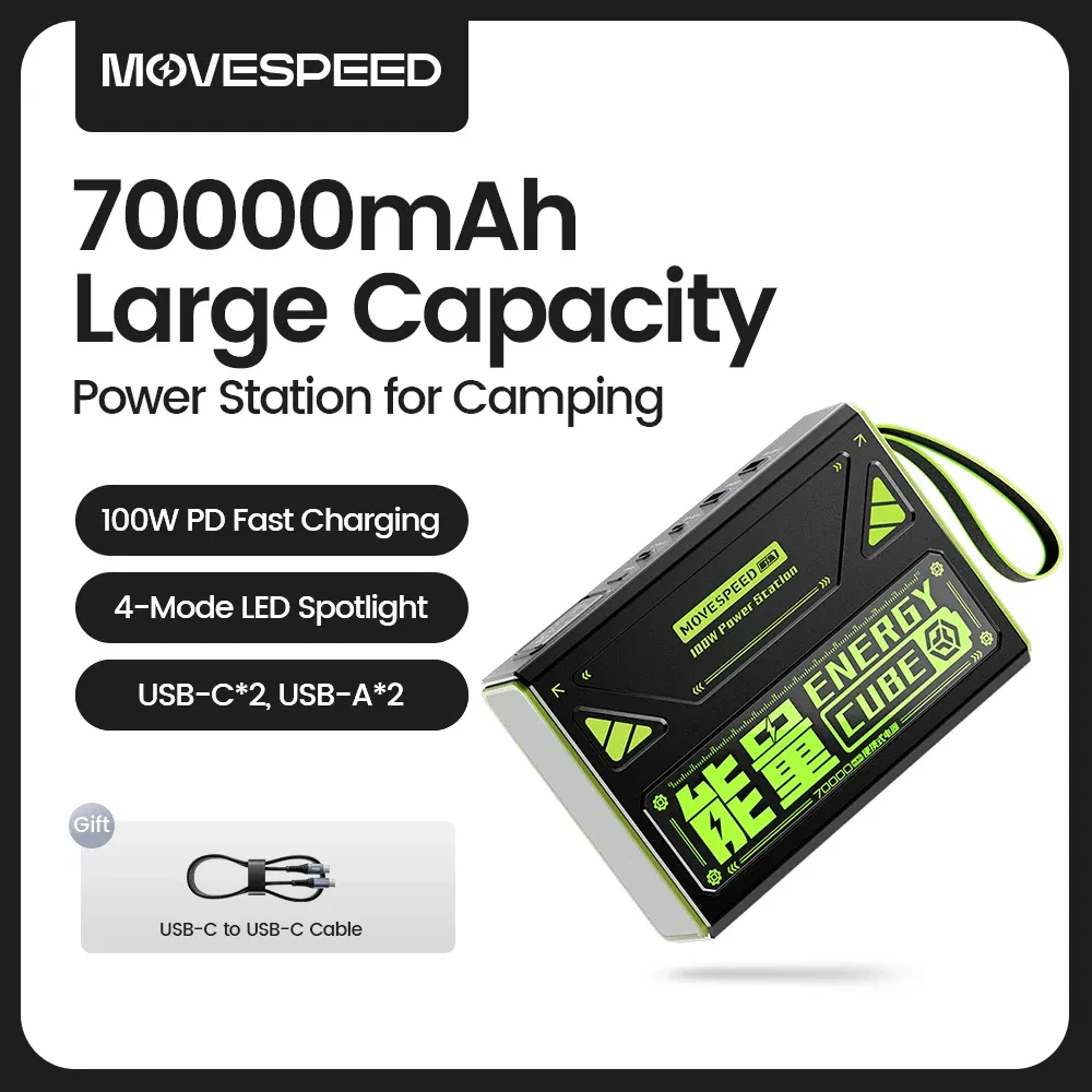Z70Pro Large Capacity Power Bank 100W Fast Charge External Battery w/ Flashlight Powerbank for Laptop Outdoor Camping