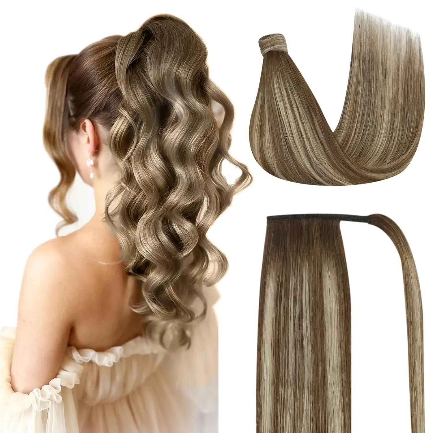 Color: T1B/33/27, Life Span: 6 Months With Proper Care, Stretched Length: 22INCHES - VeSunny Human Hair Ponytail Light Blonde Mix Golden Blonde Real Hair Ponytail Extension Highlights Blonde Ponytail Hair 80g