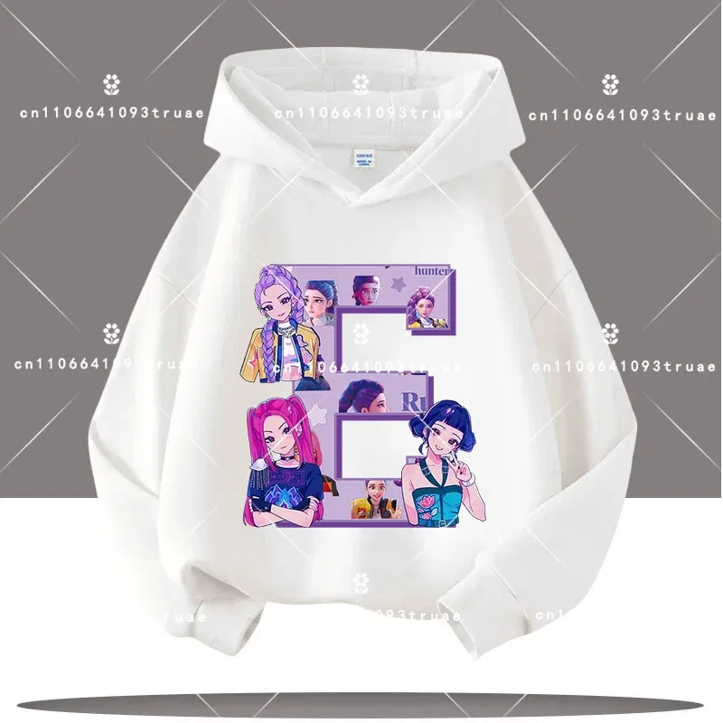 Color: Pink, Kid Size: 10 - K-pop Demon Hunters Letter A-Z 3-12 Year Old Children Hooded Sweatshirt Girls' Casual Shirt Boys' Sports Shirt Cartoon Print
