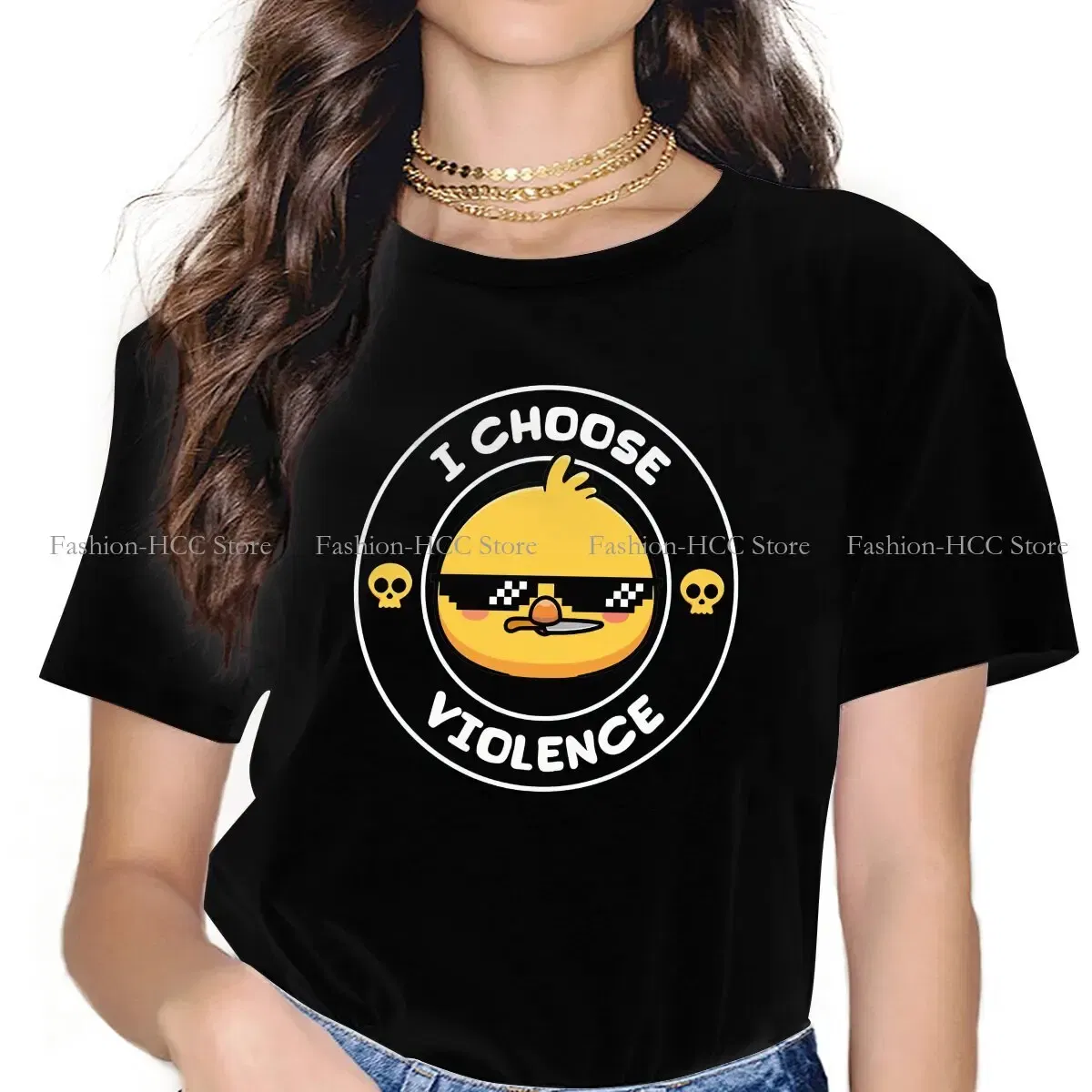 Color: black, Size: M - Sunglasses Style Polyester TShirt I Choose Violence Funny Duck Comfortable New Design Gift Idea T Shirt Stuff
