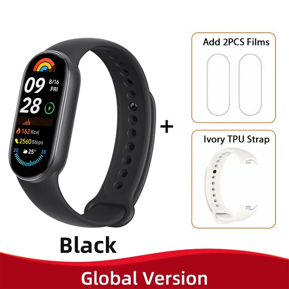 Color: Champagne, Ships From: CHINA - New! Global Version Xiaomi Band 9 Mi Smart Bracelet 9 Color AMOLED 1.62" Ultra 21 Days Battery Life Miband Wrist Watch Blood