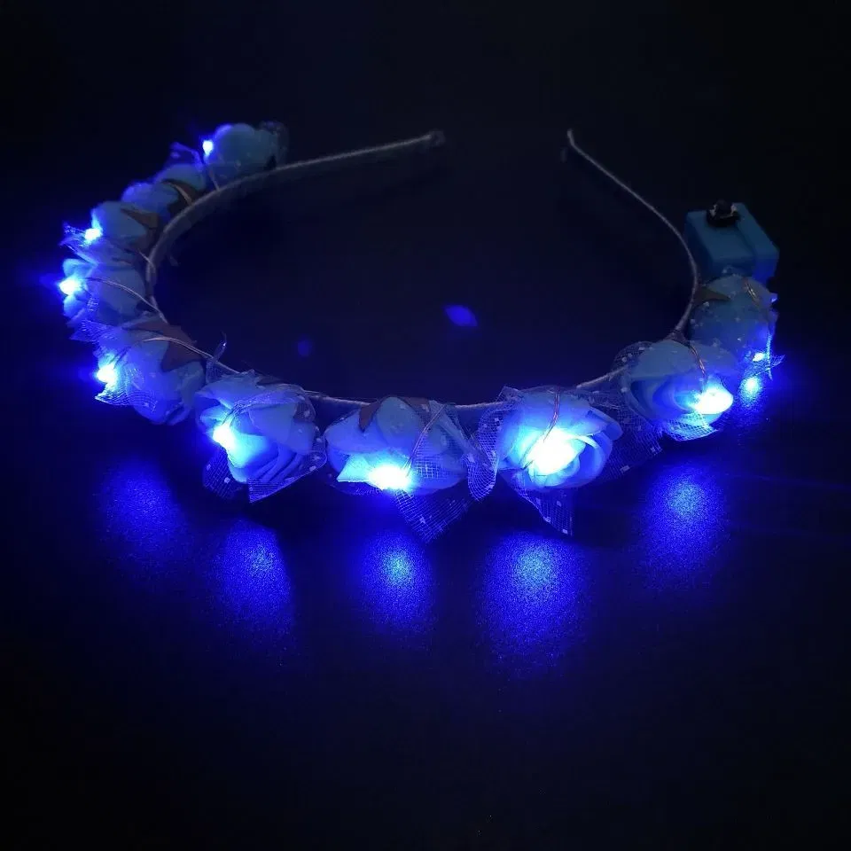 Color: Yellow - Luminous Rose Flower Headband LED Light up Wreath for Women Girl Bridal Wedding Party Hairband Christmas Valentine's Day Gifts