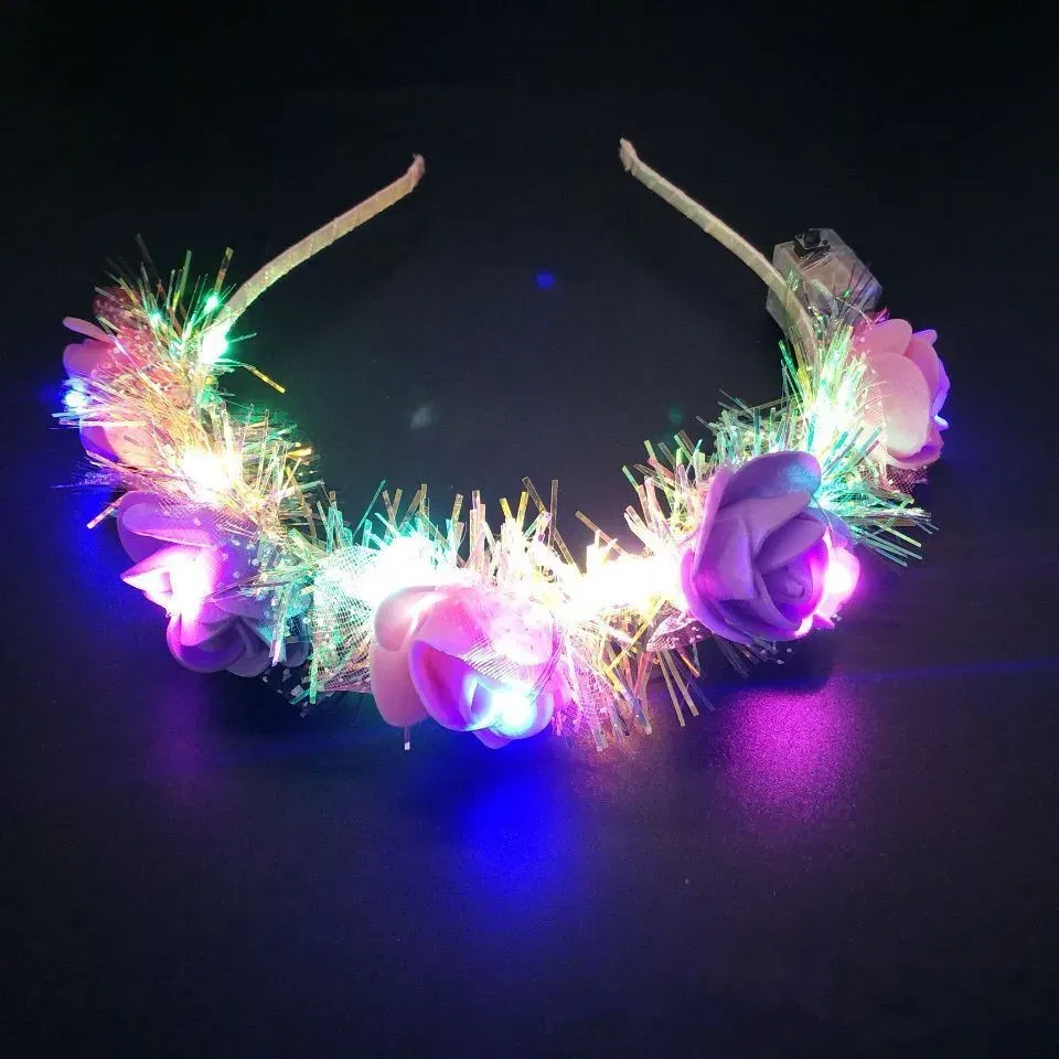 Color: Yellow - Luminous Rose Flower Headband LED Light up Wreath for Women Girl Bridal Wedding Party Hairband Christmas Valentine's Day Gifts