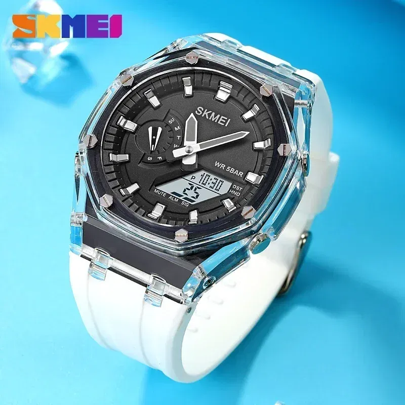 Color: WHITE, Ships From: CHINA - SKMEI Waterproof Men Watch Countdown Stopwatch Led Light Electronic Movement Wristwatch 5Alarm Clock 2 Time Digital Watches 2100