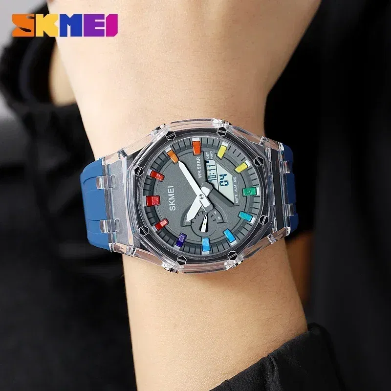 Color: WHITE, Ships From: CHINA - SKMEI Waterproof Men Watch Countdown Stopwatch Led Light Electronic Movement Wristwatch 5Alarm Clock 2 Time Digital Watches 2100
