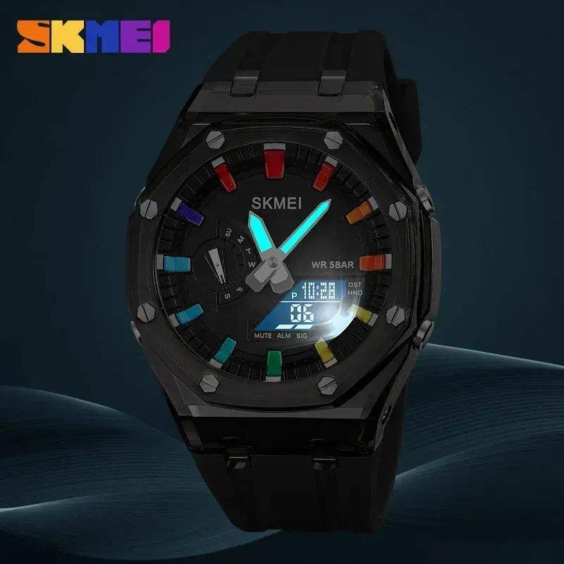 Color: WHITE, Ships From: CHINA - SKMEI Waterproof Men Watch Countdown Stopwatch Led Light Electronic Movement Wristwatch 5Alarm Clock 2 Time Digital Watches 2100