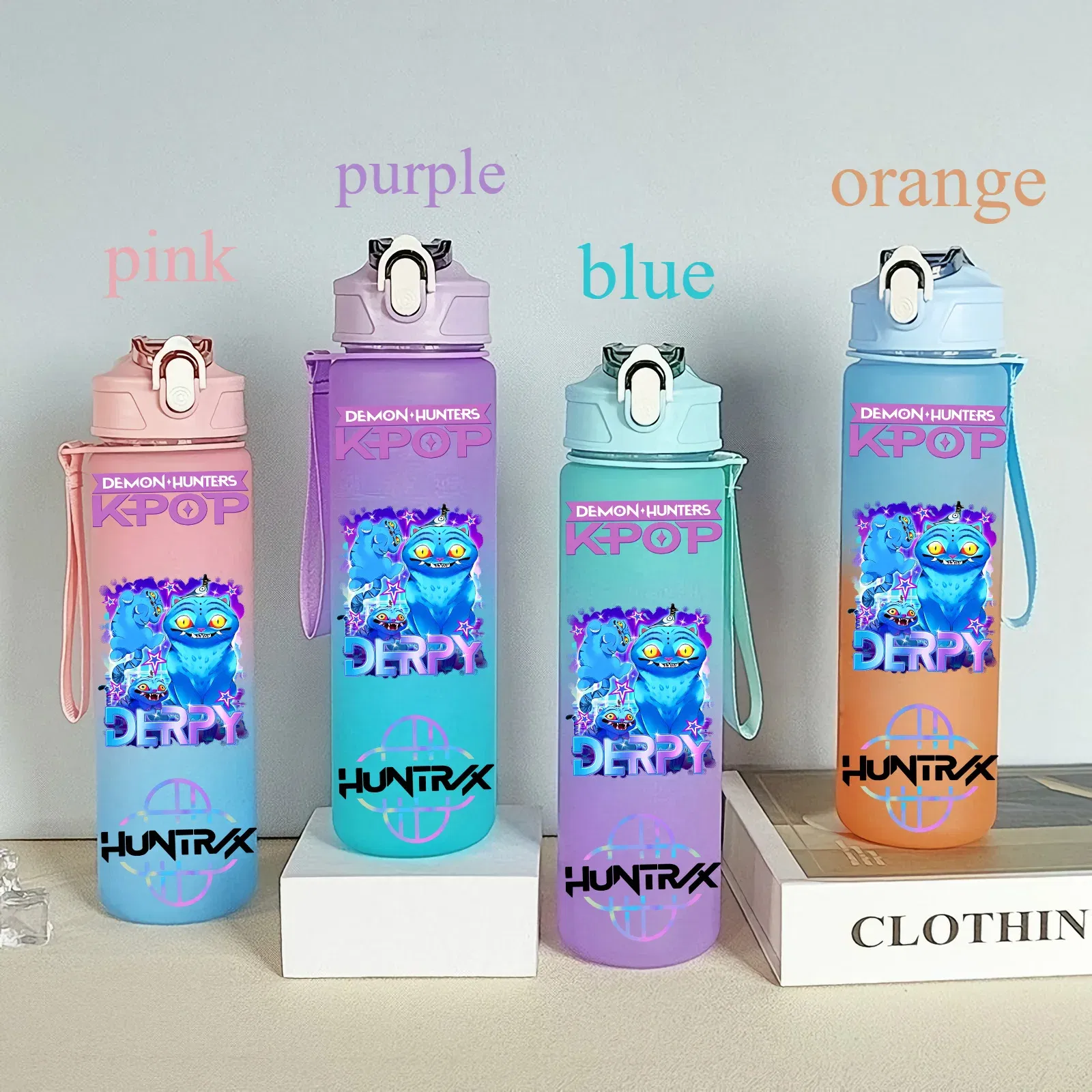 Color: Yellow, Size: 25cm - 750ML K-pop Demon Hunters HUNTR X Rumi Mira Zoey Jinu Celine Kpop Plastic Water Cup K Pop Drinking Bottle School Huntrix Gourde
