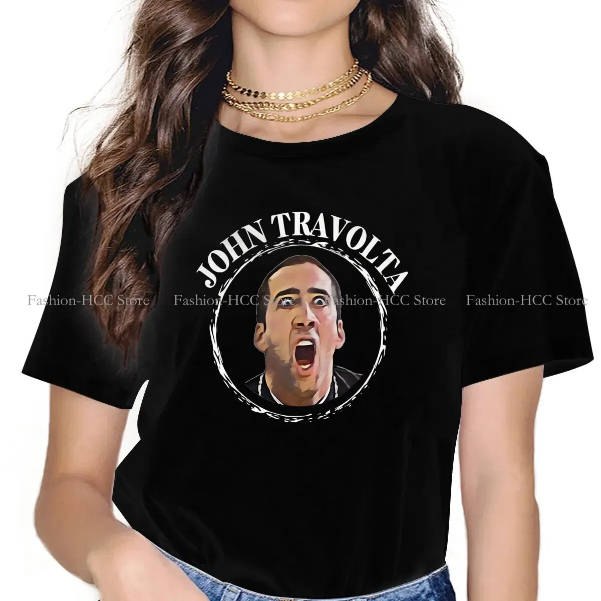 Color: black, Size: M - Face Off Casual Polyester TShirt Nicolas Cage Creative Tops Casual T Shirt Female