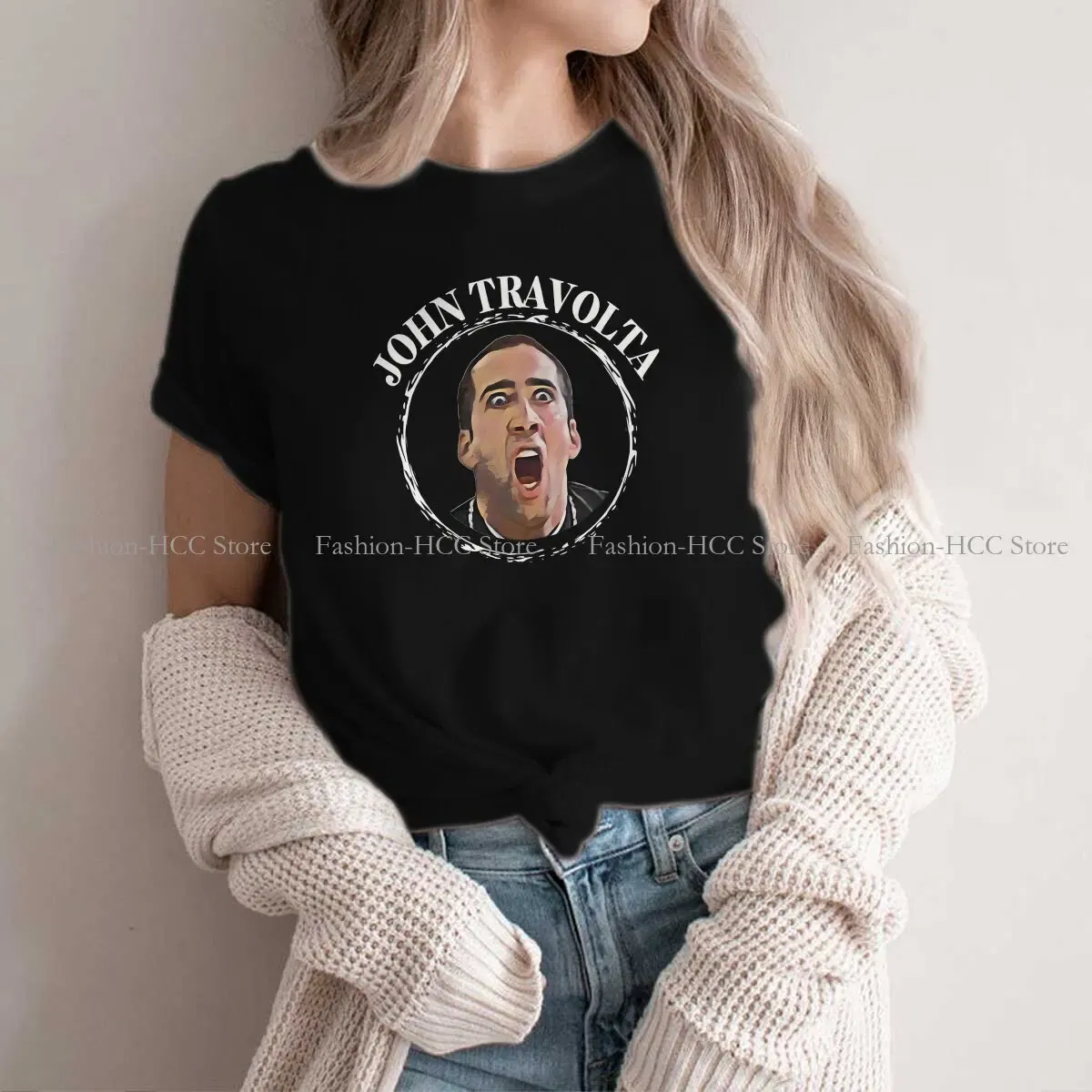 Color: black, Size: M - Face Off Casual Polyester TShirt Nicolas Cage Creative Tops Casual T Shirt Female