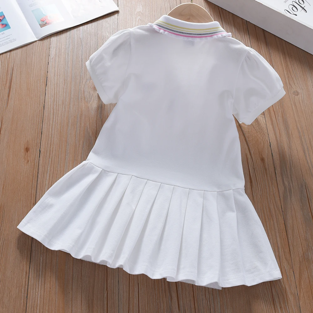 Color: Beige, Kid Size: 5 - Toddler Girls' Dress Ages 2-6 Yellow Collared Summer Cotton Clothes for Children Cute Casual Outfit