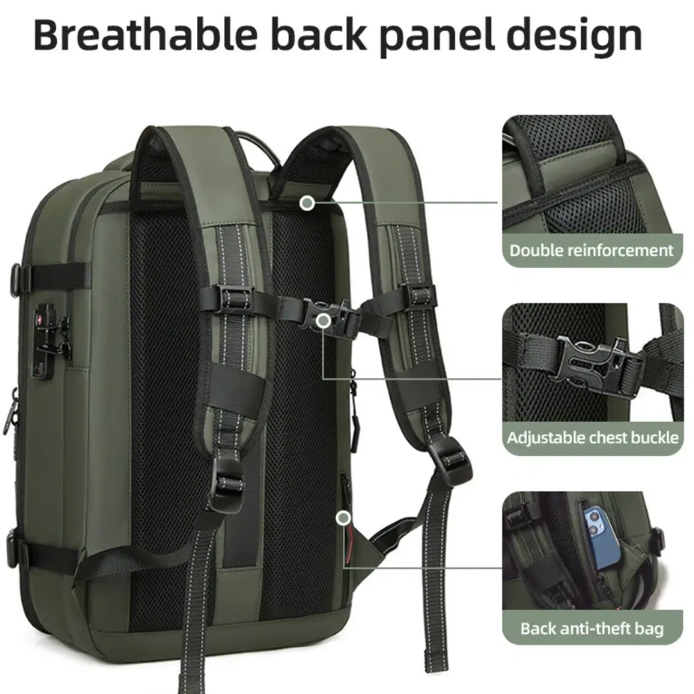 Color: Blue - Vacpack Vacuum Compression Backpack Airback with Pump Men Waterproof Expandable Carry On Travel Backpack 17 inch Laptop Backpack